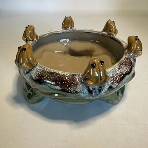Vintage Asian Majolica Ceramic Drip Glaze 6 Frog Bowl Bonsai Planter B-384